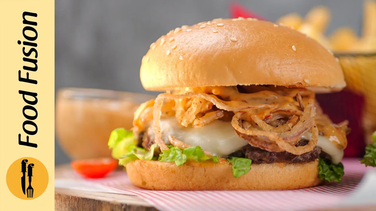 Jalapeno Crunch Beef Cheese Burger Recipe by Food Fusion