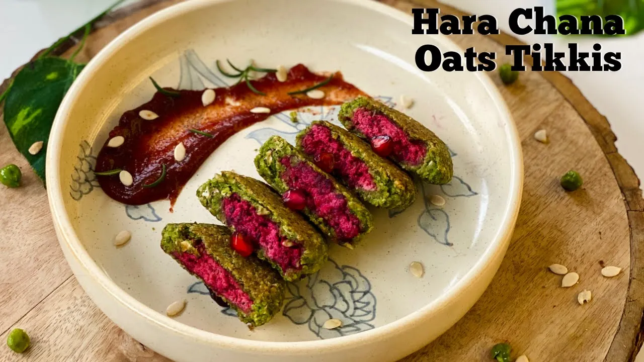Green Chickpea Oats Tikkis with Beet Paneer Filling   Hara Chana OatsTikkis    Flavourful Food