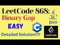 LeetCode 868 Binary Gap EASY C JAVA Detailed Solution