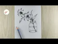 How to draw beautiful orchid flowers in a jar Step by step pencil sketch drawing
