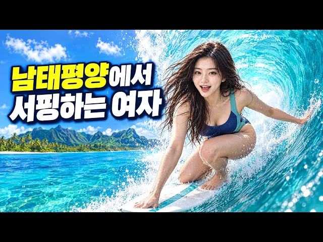 남태평양에서 서핑하는 여자 A woman surfing in the South Pacific 클로드, 블랜더