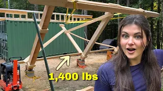 Homemade Crane Lifts HUGE Timber Frame Wall (Container Shop Build Part 4)