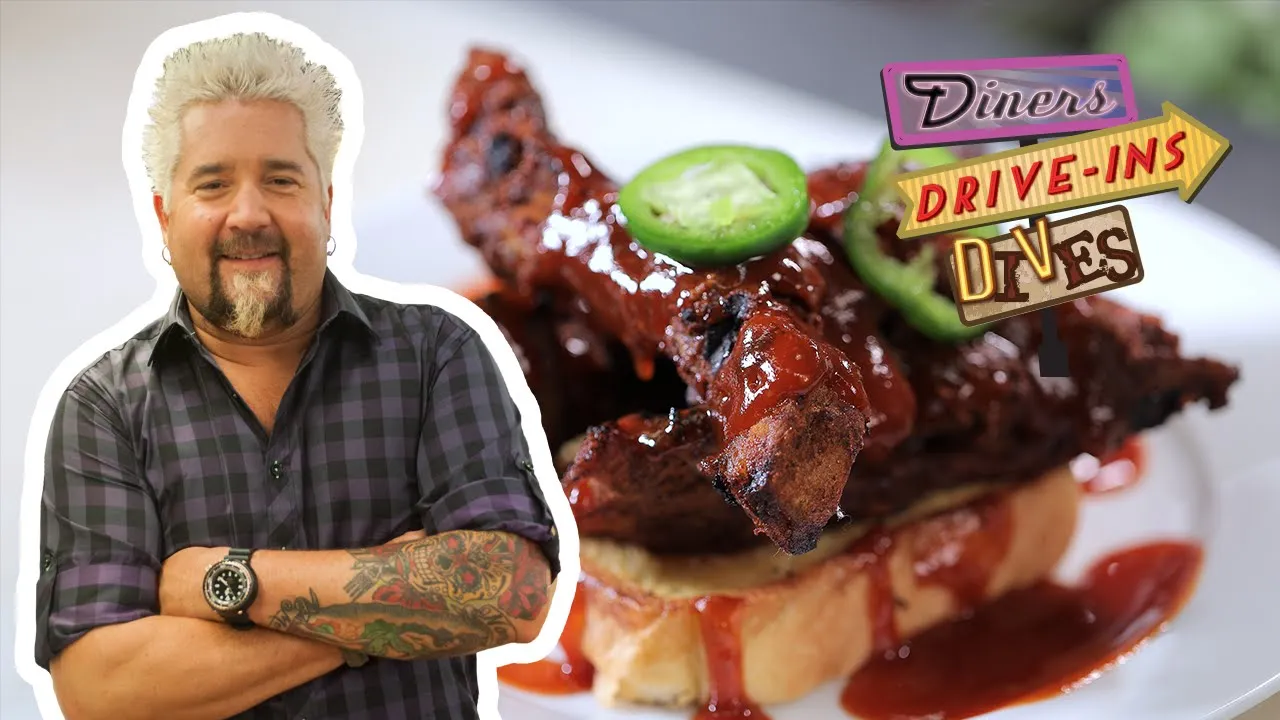 Guy Fieri Eats BBQ Smoked Alligator Ribs   Diners, Drive-Ins and Dives   Food Network