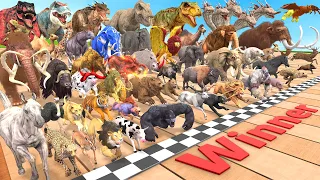 Dino Racing x5 T-Rex Vs 50 Wild Animals Speed Challenge: Which is the Fastest? Animal Revolt Battle