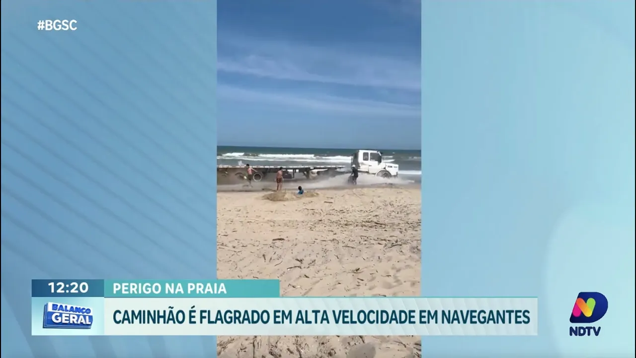 Cena inusitada: caminhão em alta velocidade choca banhistas em Navegantes