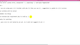 Parse error syntax error unexpected expecting with Quix Pagebuilder
