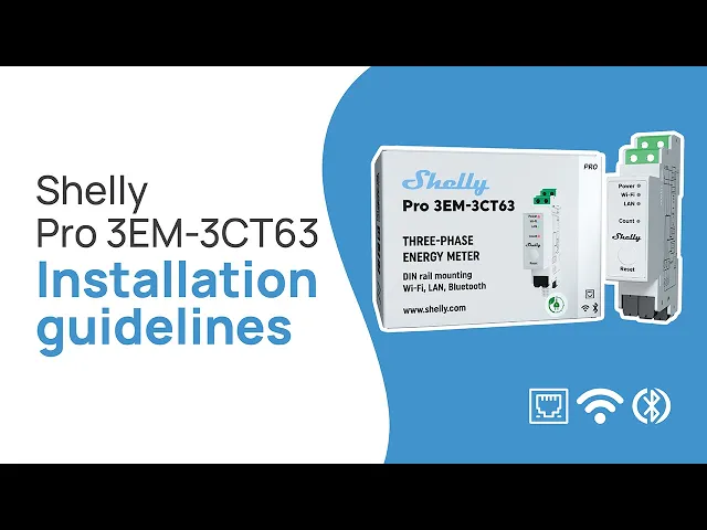 Трифазен Smart мерител 3х 63A за DIN монтаж Shelly PRO 3EM-3CT63 - 268193, SHELLY насоки за инсталация