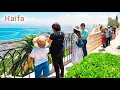 Lagu Haifa vandaag. Spectaculair uitzicht vanaf de wijk Carmel Centre. Virtuele wandeling