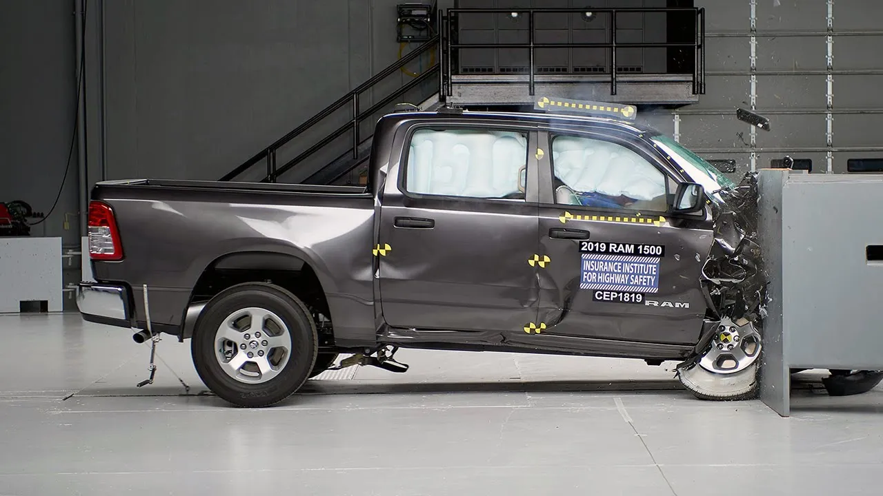 2019 Ram 1500 crew cab passenger-side small overlap IIHS crash test