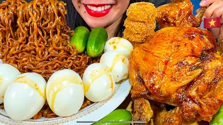 ASMR WHOLE ROAST CHICKEN, EGGS, BLACK BEAN NOODLES MUKBANG MASSIVE Eating Sounds