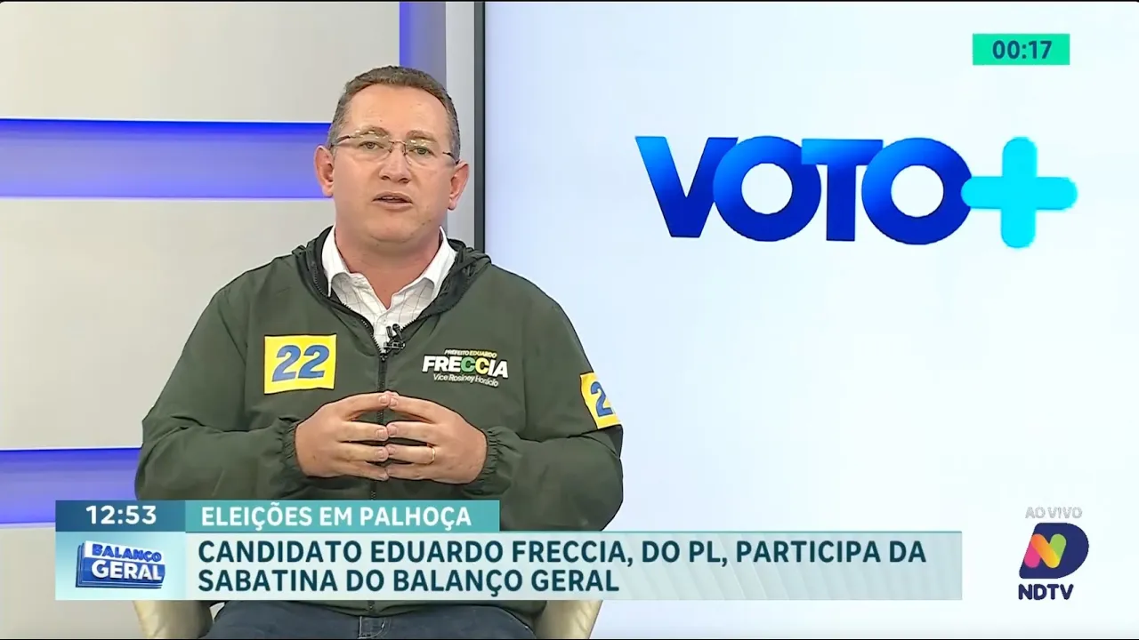 Sabatina do Balanço Geral: Eduardo Freccia, do PL, apresenta propostas para Palhoça