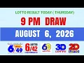Lotto Results Today 9pm Draw August 6 2026 PCSO