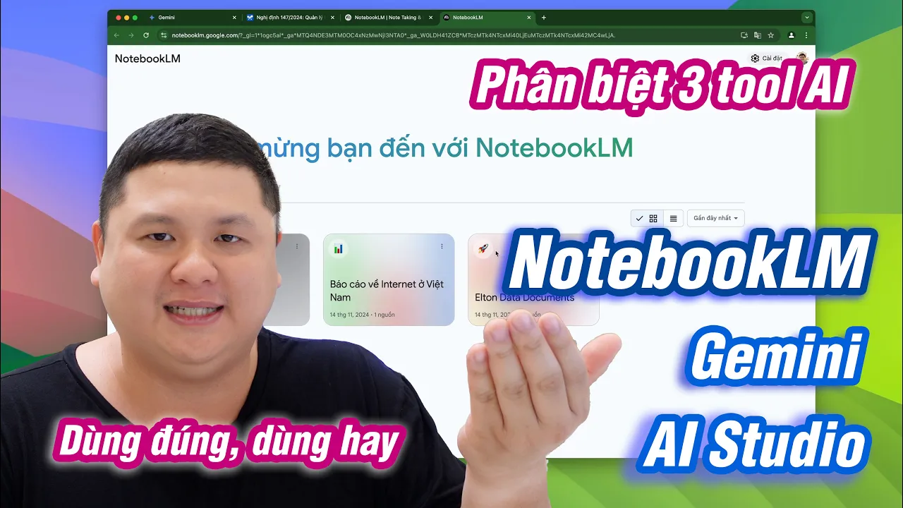 Outline Video Mẹo dùng NotebookLM, Gemini & AI Studio hiệu quả: khi nào dùng tool nào, viết prompt ra sao?