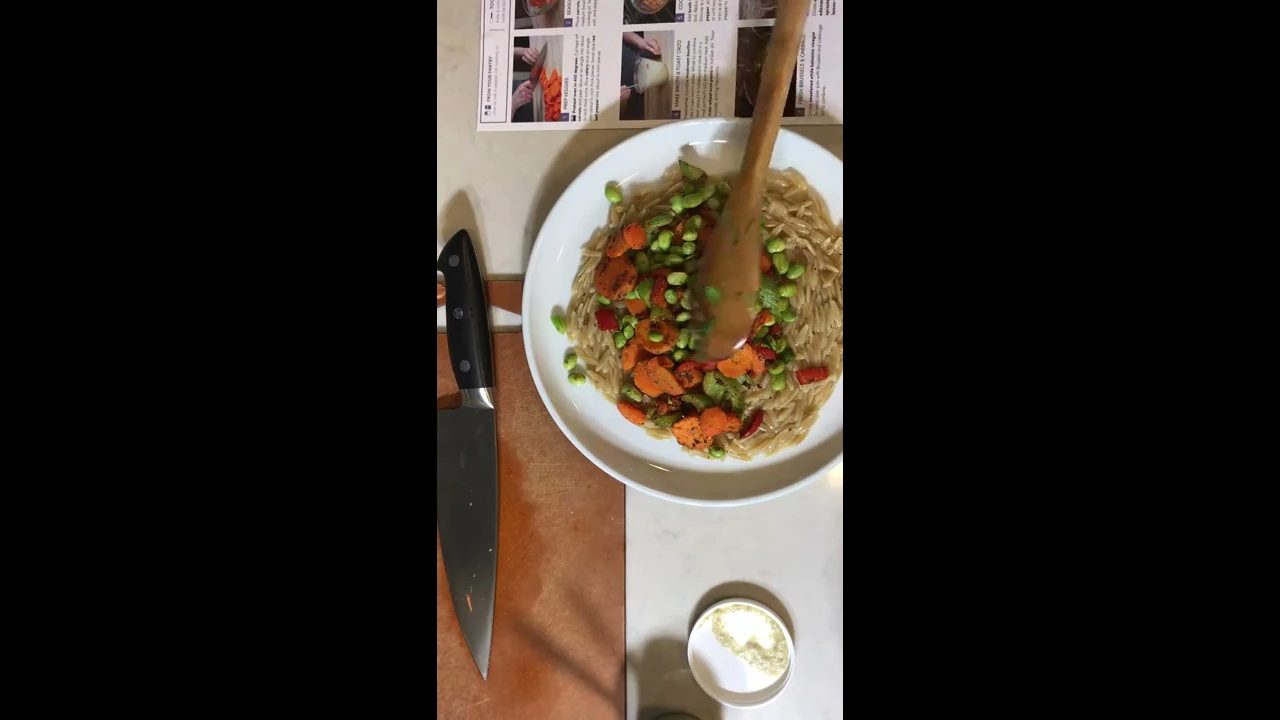 Green Chef Experience Part 3- Vegan Orzo Pasta with Brussel Sprout Slaw (plating)