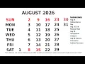 August Calendar 2026