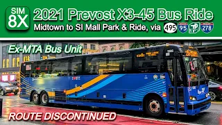 NYCT SIM8X Bus Ride 2021 Prevost X3-45 1396 ex-MTABC from Midtown to SI Mall Park Ride