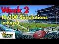 Top NFL Football DFS Plays based on 10 000 Simulations in Excel - QB RB WR TE