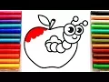 Coloring for Kids with Apple and Worm - Coloring Pages for Children