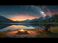 Download Lagu Summer Night with Falling Stars Ambience, Relaxing Campfire, Lakeside Waves and Nature Sounds