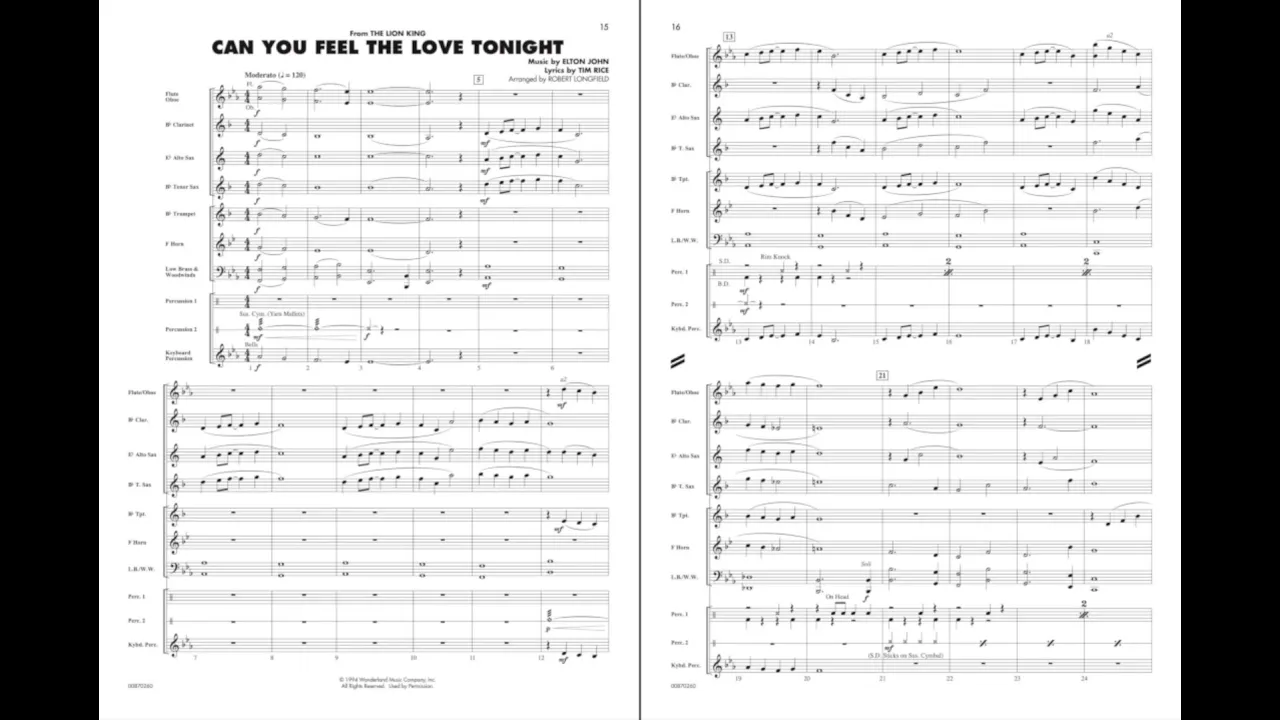 Can You Feel the Love Tonight arr. by Robert Longfield (from EE Disney Favorites for Band) Can You Feel the Love Tonight arr. by Robert Longfield (from EE Disney Favorites for Band)