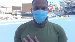 NY State Defense Forces Marine Lance Cpl Penacamacho gets vaccinated by Somos Doctor Rincon Portas