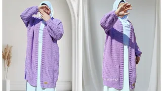 كروشيه كارديجان طويل قطعة واحدة بدون حردات ولا توصيل سهل للمبتدئين وسريع وترندي هدية عيد الأم 