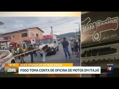 Incêndio em oficina de motos de Itajaí resulta em duas vítimas graves