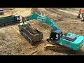 Download Lagu Daily work of Excavator kobelco and dump trucks
