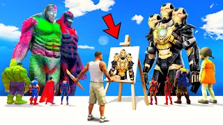 GTA 5 | SHINCHAN, FRANKLIN, SUPERHEROES & TRI HEAD GOLDEN IRONMAN VS DUAL HEAD GOD | MAGICAL PAINT
