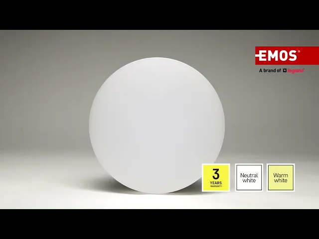 Плафон LED DN330 24W 4000K 2400lm 120° 30000h IP54 TORI EMOS в бял цвят с опции за светлина.