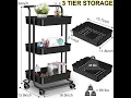 AROVA 3 Tier Rolling Cart Premium Rolling Storage Cart for Office Rolling Utility Cart with Wheels