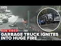 RAW Garbage truck erupts into massive fire on Interstate 405 near Bellevue