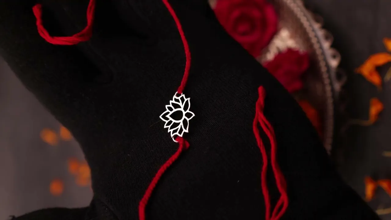 925 Pure Silver Lotus Thread Rakhi for Prosperity & Peace