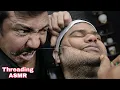 Awesome Style Beard Threading ASMR By Asim Barber Eye Brows Threading and Forehead Threading