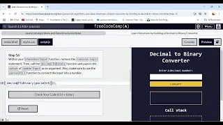 Learn Recursion by Building a Decimal to Binary Converter Step 16 freeCodeCamp org