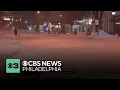 Residents venture out in Haddonfield New Jersey as roads remain snowy