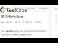 Valid Perfect Square LeetCode 367 C Java Python leetcode 367 java solution Binary Search