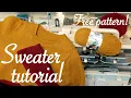 Set-in sleeve crew neck sweater Step by step machine knitting tutorial Free pattern all sizes