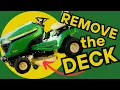 John Deere X300 Remove Mower Deck to Sharpen Blades Belt Check Spindles