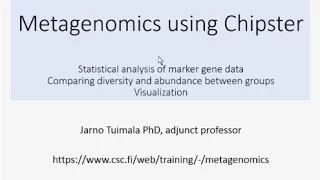 Statistical analysis of 16S rRNA data using Chipster Jarno Tuimala