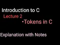 Tokens in C Lecture - 2 Introduction to C Explanation with Notes