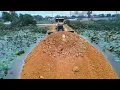 Be Watchful ! Bulldozer Komatsu Landfill Deleted Pond Making Road - Skill Truck Push Soil Into Water