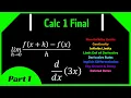 Calculus 1 Final Review Part 1 Limits Related Rates Limit Definition of Derivative Implicit