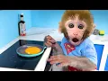 Download Lagu 🔴LIVE - Baby monkey Bon Bon goes to the supermarket to buy kitchen utensils and eats eggs with puppy