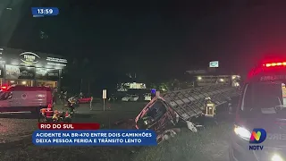 Acidente entre dois caminhões na BR-470 deixa pessoa ferida e trânsito lento em Rio do Sul