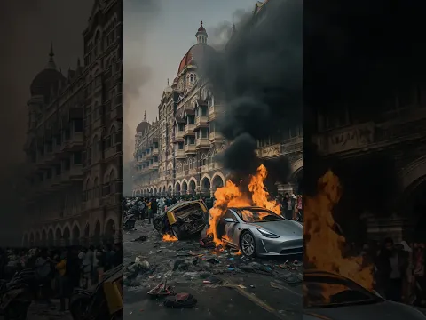 Tesla caught fire on mumbai but created by ai 😮‍💨🔥#india #desi #ai #y99 #mumbai #tesla #teslaindia