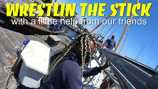 Placing a Coin Under Our New Mast Step and Moving the Mast to the Boat