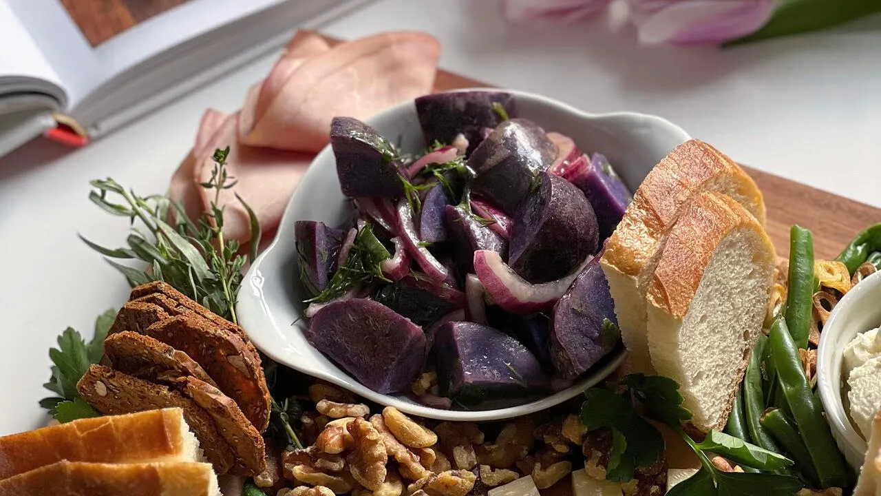 Tangy + Sweet Purple Potato Salad With Lots of Herbs