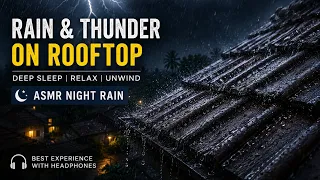 Rain & Thunder on Rooftop 🌧️⛈️ ASMR Night Rain Sounds for Deep Sleep, Relaxation & Stress Relief
