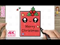 How to Draw a Cute Merry Christmas Card | Easy Christmas Drawing for Kids | Kawaii Art | 4K